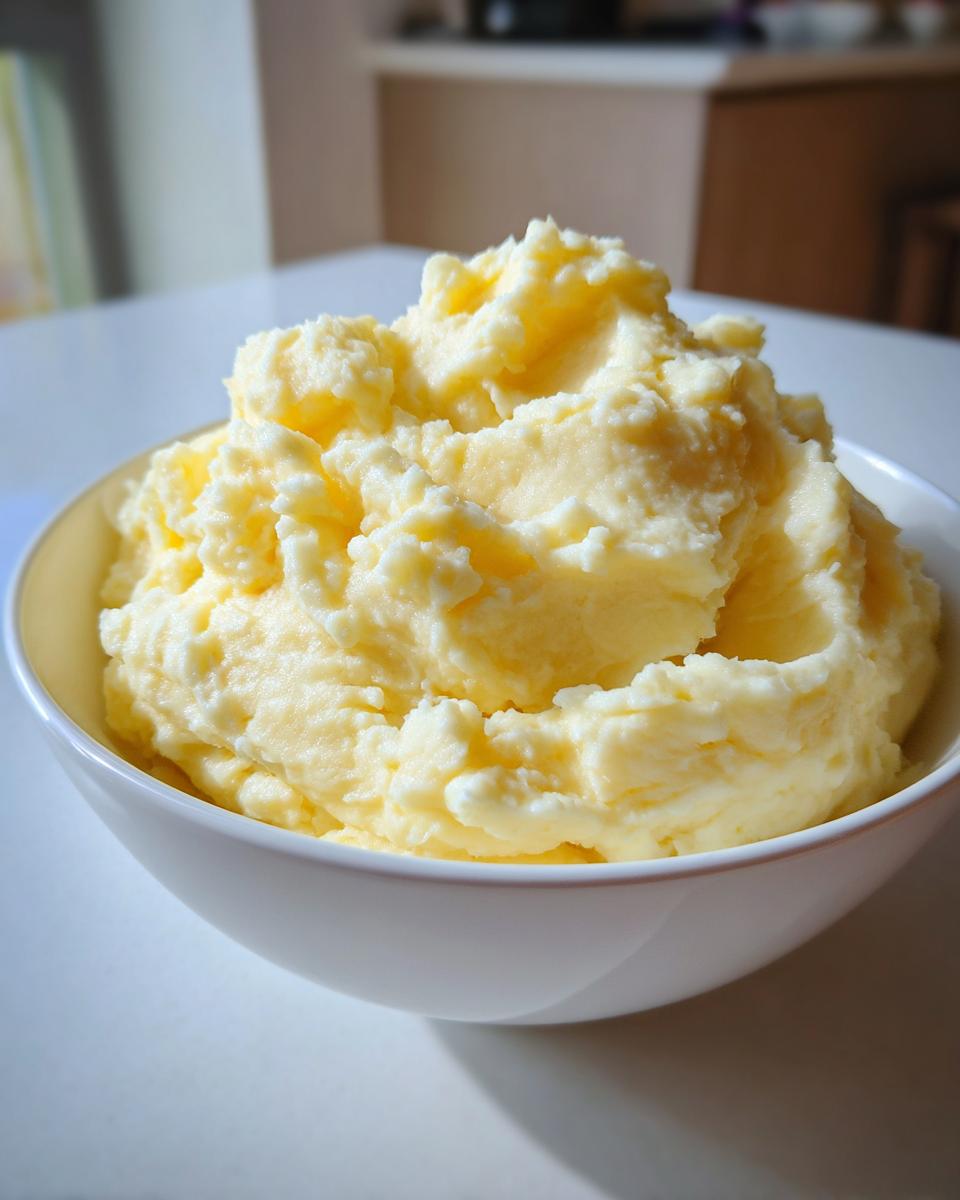 A close-up of a white bowl overflowing with fluffy, rich, creamy mashed potatoes.