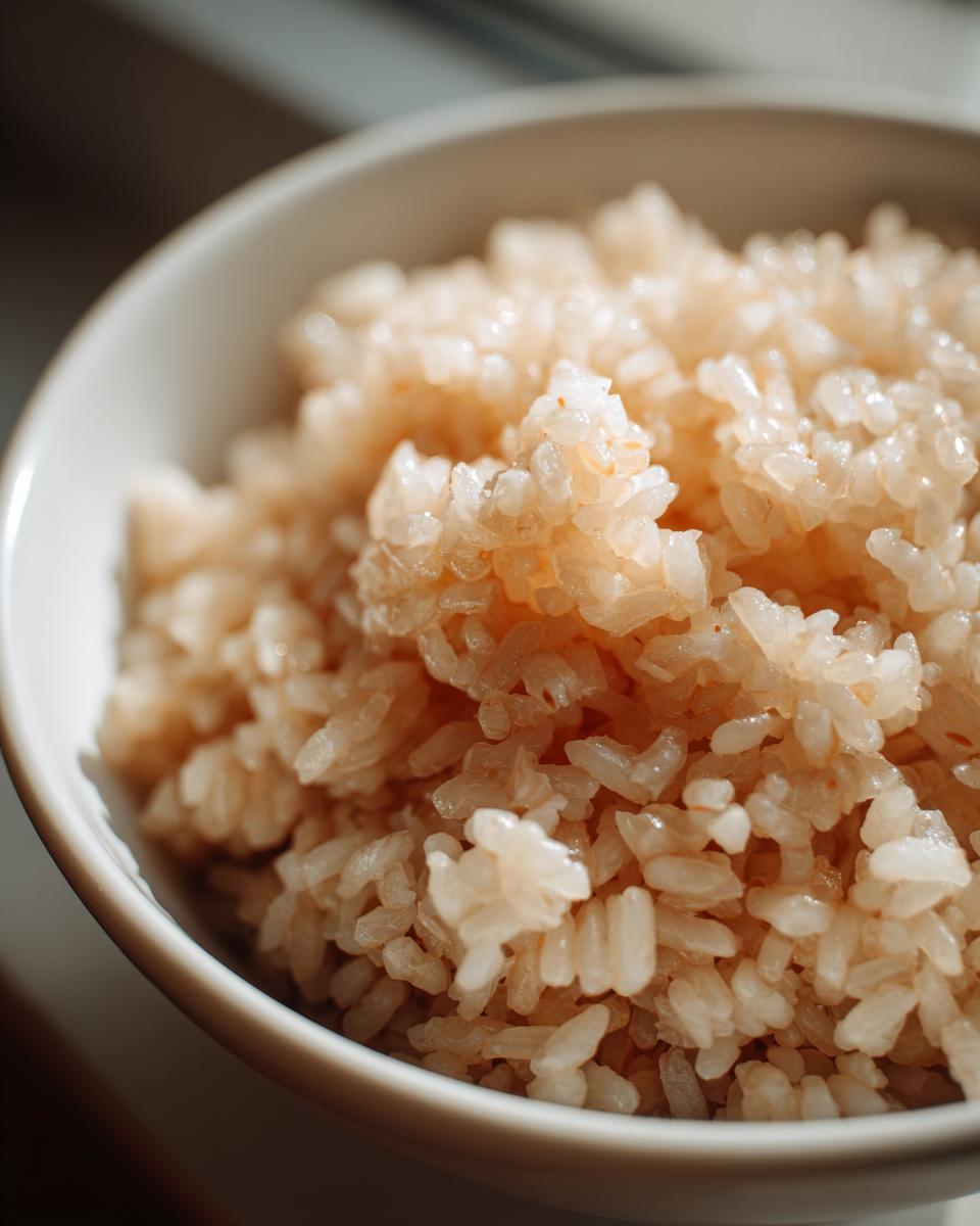 Close-up of perfectly seasoned and sticky sushi rice in a white bowl, ready for rolling.