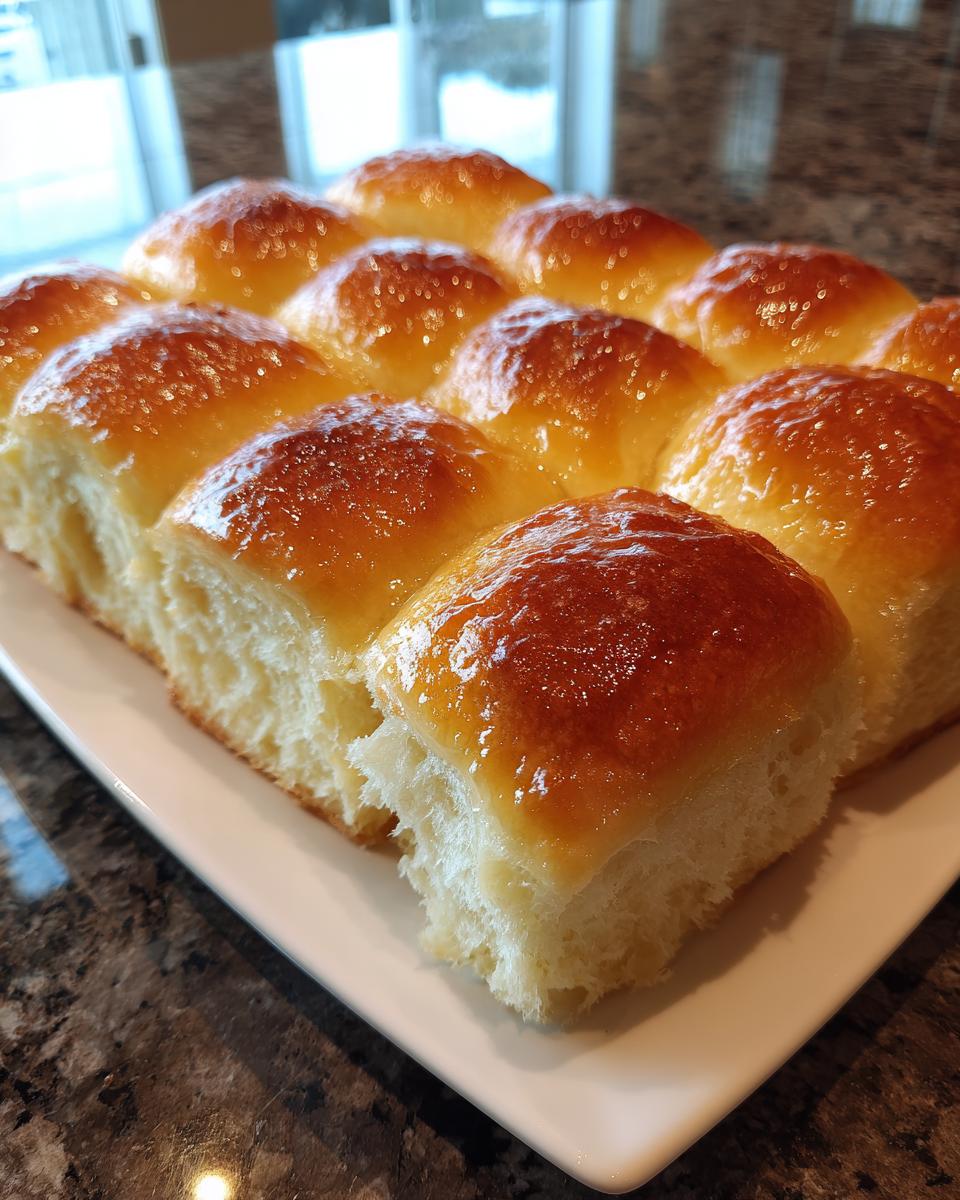 A close-up of freshly baked, glossy sourdough discard rolls arranged on a white platter.