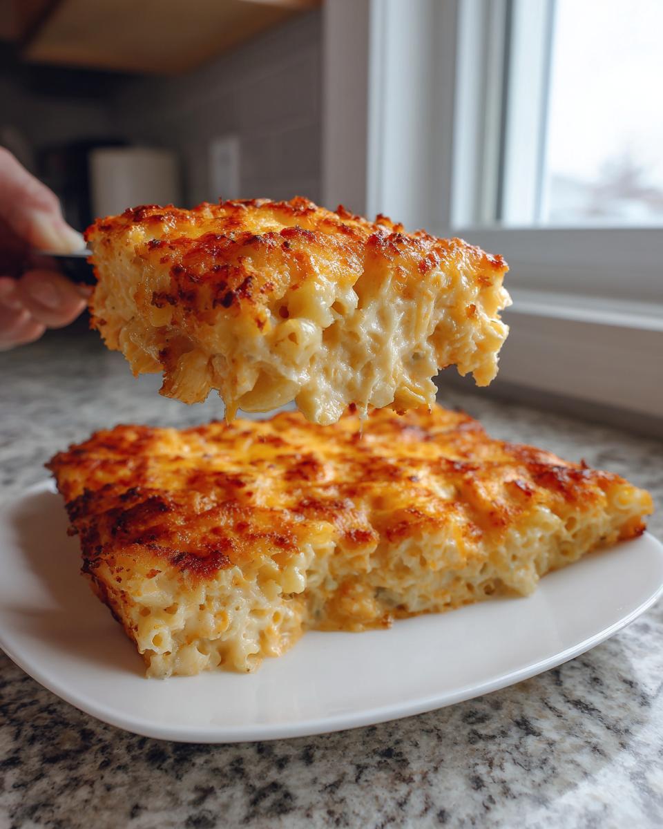 A slice of creamy tuna pasta bake with a golden-brown crust being lifted above the rest of the dish.