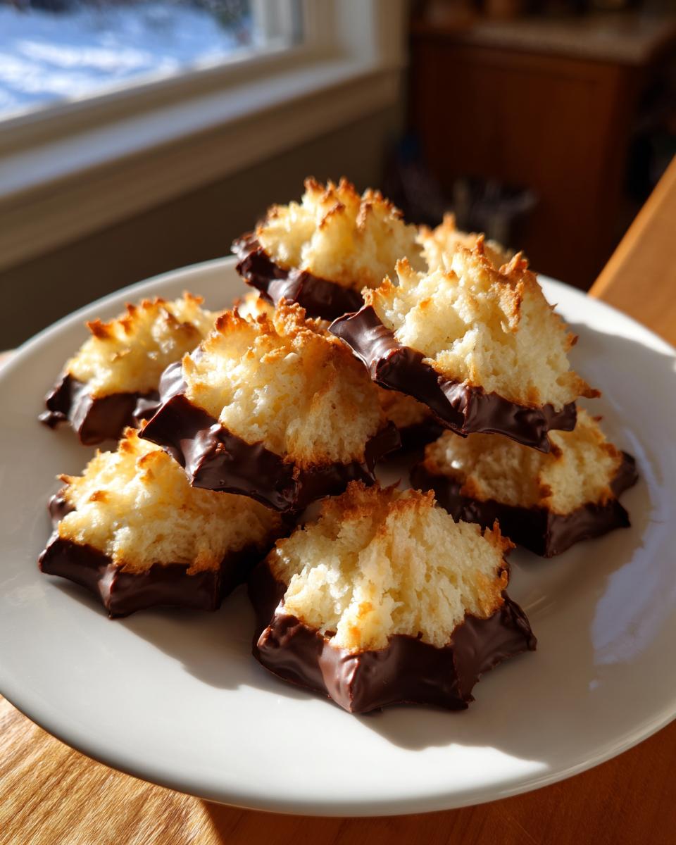 A pile of delicious italian butter cookies, toasted on top and dipped in dark chocolate, sitting on a white plate.