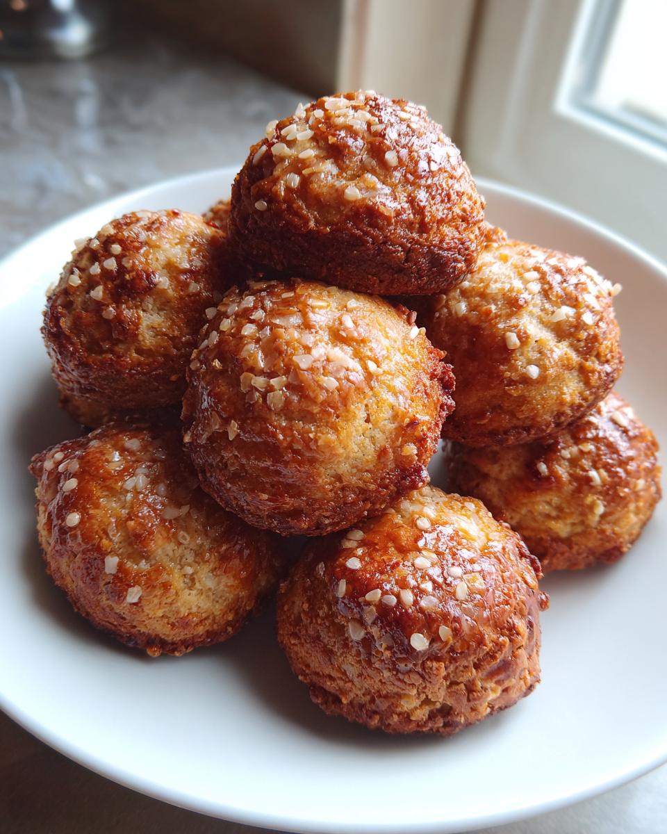 A stack of golden brown, round high-protein high-fiber pretzels bites topped with coarse salt.