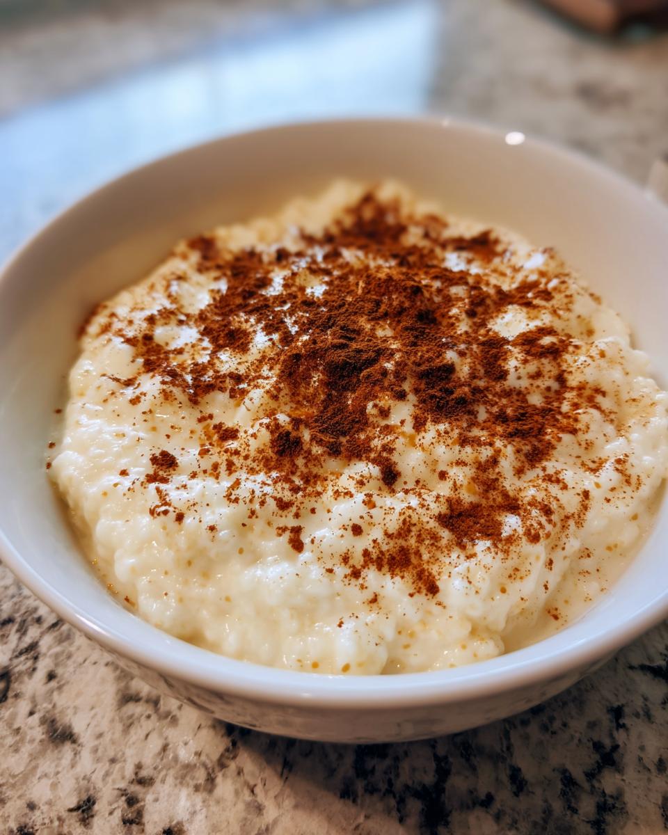 A creamy bowl of Jamaican cornmeal porridge with coconut milk, topped generously with ground cinnamon.