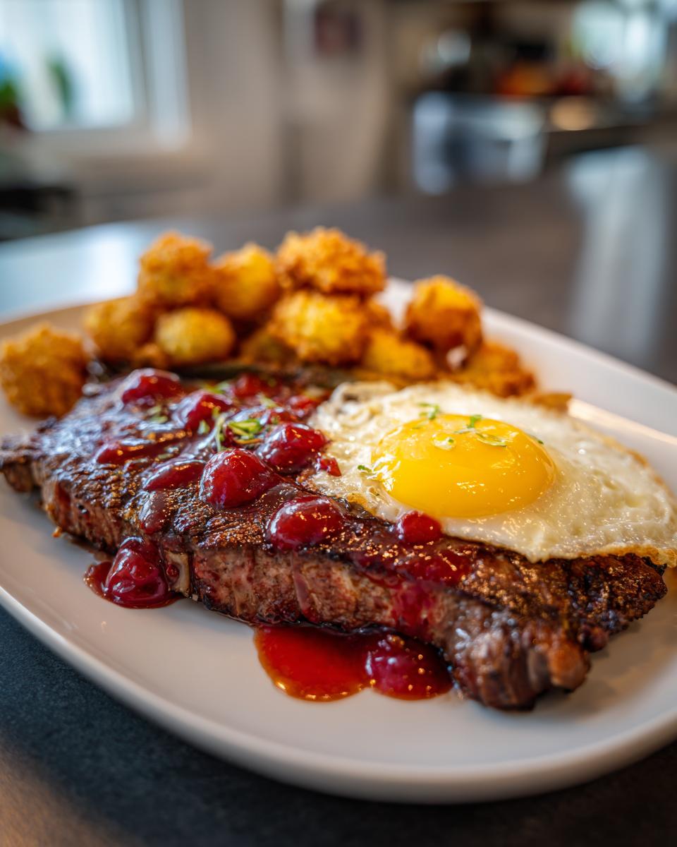 rib eyes cherries roast with fried okra and egg - Other 4