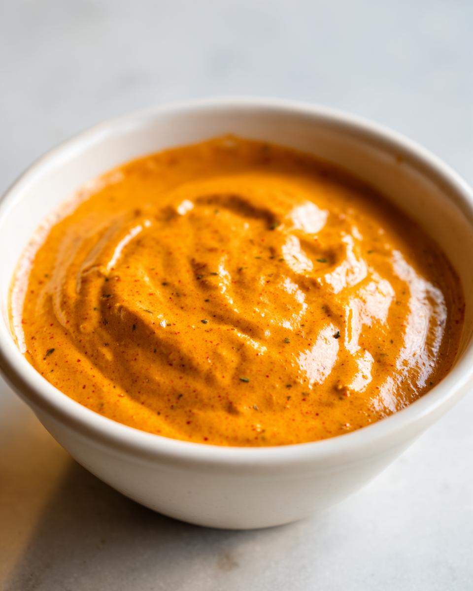 Close-up of thick, vibrant orange beer cheese dip seasoned with spices, served in a small white bowl.