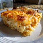 Two servings of creamy scalloped potatoes with cheese, featuring a bubbly, browned, golden-orange cheese crust.