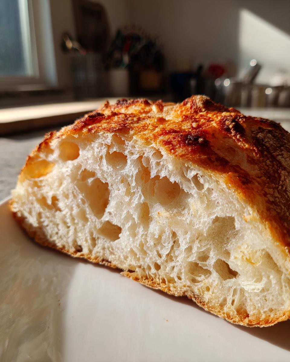 Close-up of the airy, open crumb structure of a baked Sourdough Discard Pizza Crust.