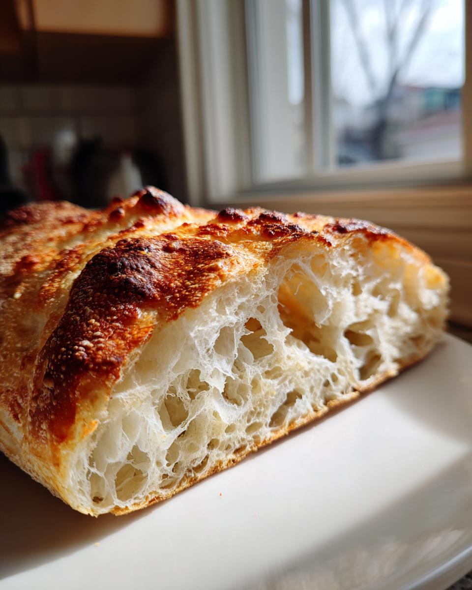 Close-up of the airy, open crumb structure of a baked Sourdough Discard Pizza Crust.